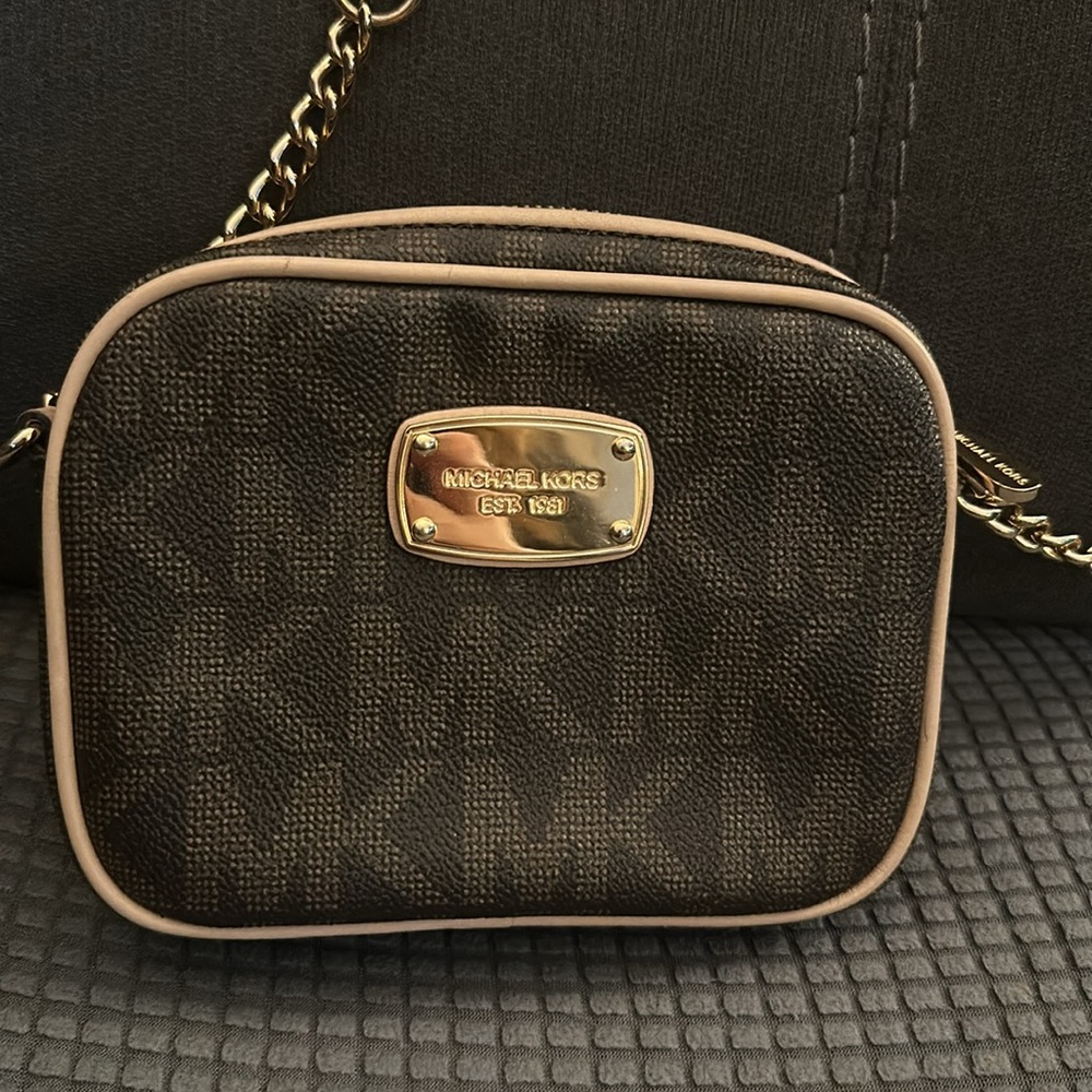 Michael Kors Brown Logo Crossbody Purse Wallet on Chain